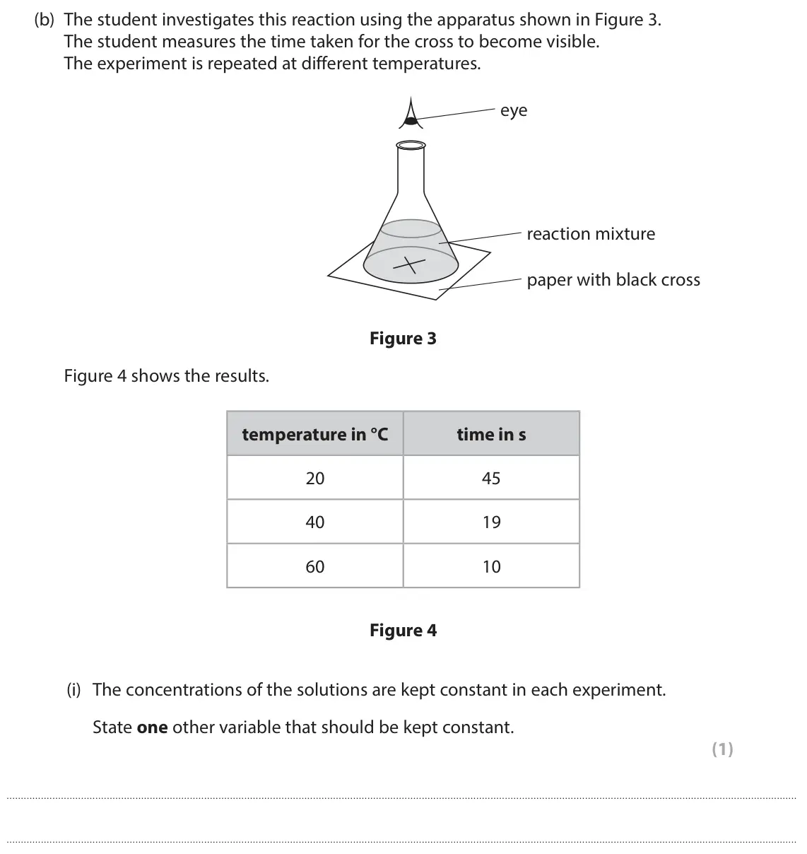 June 2025 Paper 2 Higher, question 2(b)(i): The concentrations of the solutions are kept constant in each experiment. State one other variable that should be kept constant. (1)