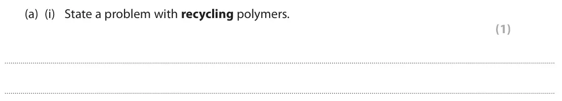 November 2021 Paper 2 Higher, question 4(a)(i): State a problem with recycling polymers. (1)
