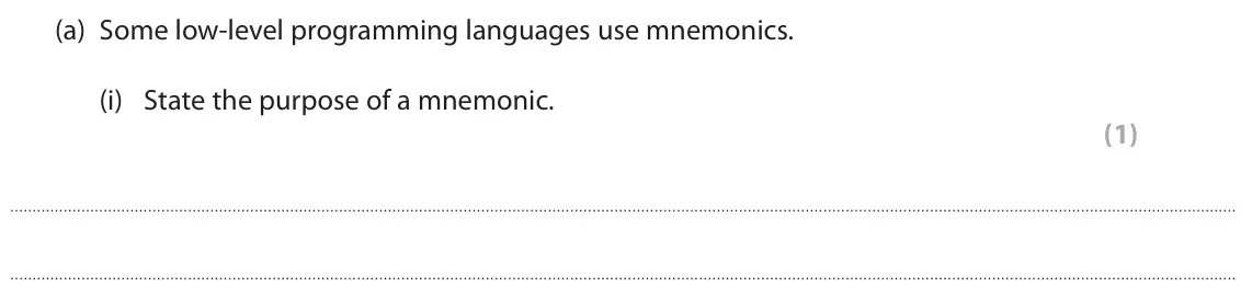 June 2022 Paper 1, question 2(a)(i): State the purpose of a mnemonic. (1)