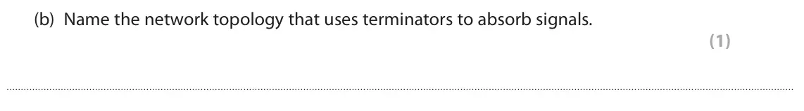 June 2023 Paper 1, question 2(b): Name the network topology that uses terminators to absorb signals. (1)