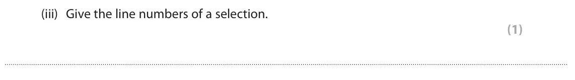 June 2024 Paper 1, question 1(c)(iii): Give the line numbers of a selection. (1)