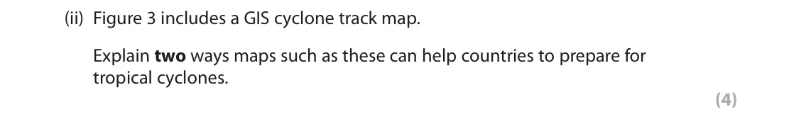 June 2018 Paper 1, question 1(e)(ii): Figure 3 includes a GIS cyclone track map. Explain two ways maps such as these can help countries to prepare for tropical cyclones. (4) 1 Study Figure 1. Crust 