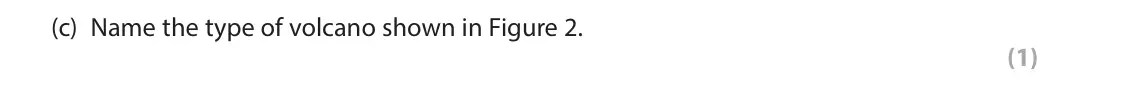 June 2023 Paper 1, question 1(c): Name the type of volcano shown in Figure 2. (1)