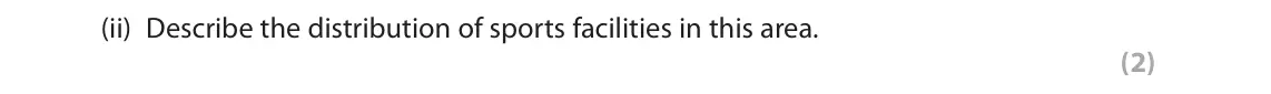 November 2020 Paper 1, question 3(d)(ii): Describe the distribution of sports facilities in this area. (2)