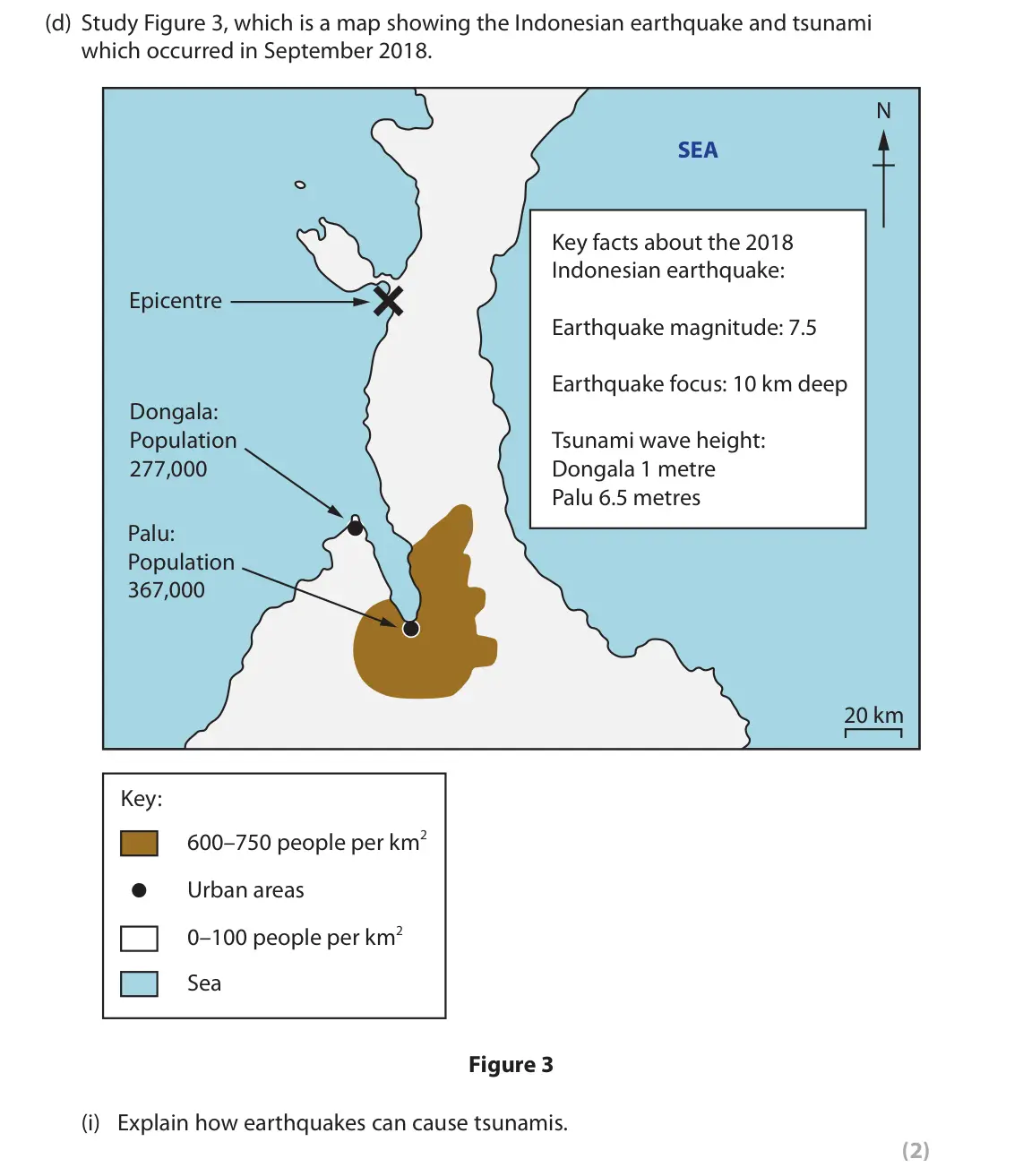 November 2021 Paper 1, question 1(d)(i): Explain how earthquakes can cause tsunamis. (2) 1 Study Figure 1, which shows changing levels of carbon dioxide in the atmosphere between 1960 and 2020. 420 400