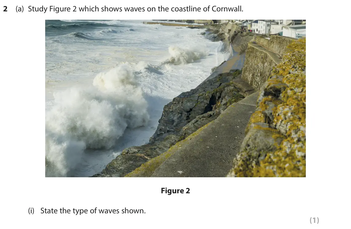 June 2019 Paper 2, question 2(a)(i): State the type of waves shown. (1)