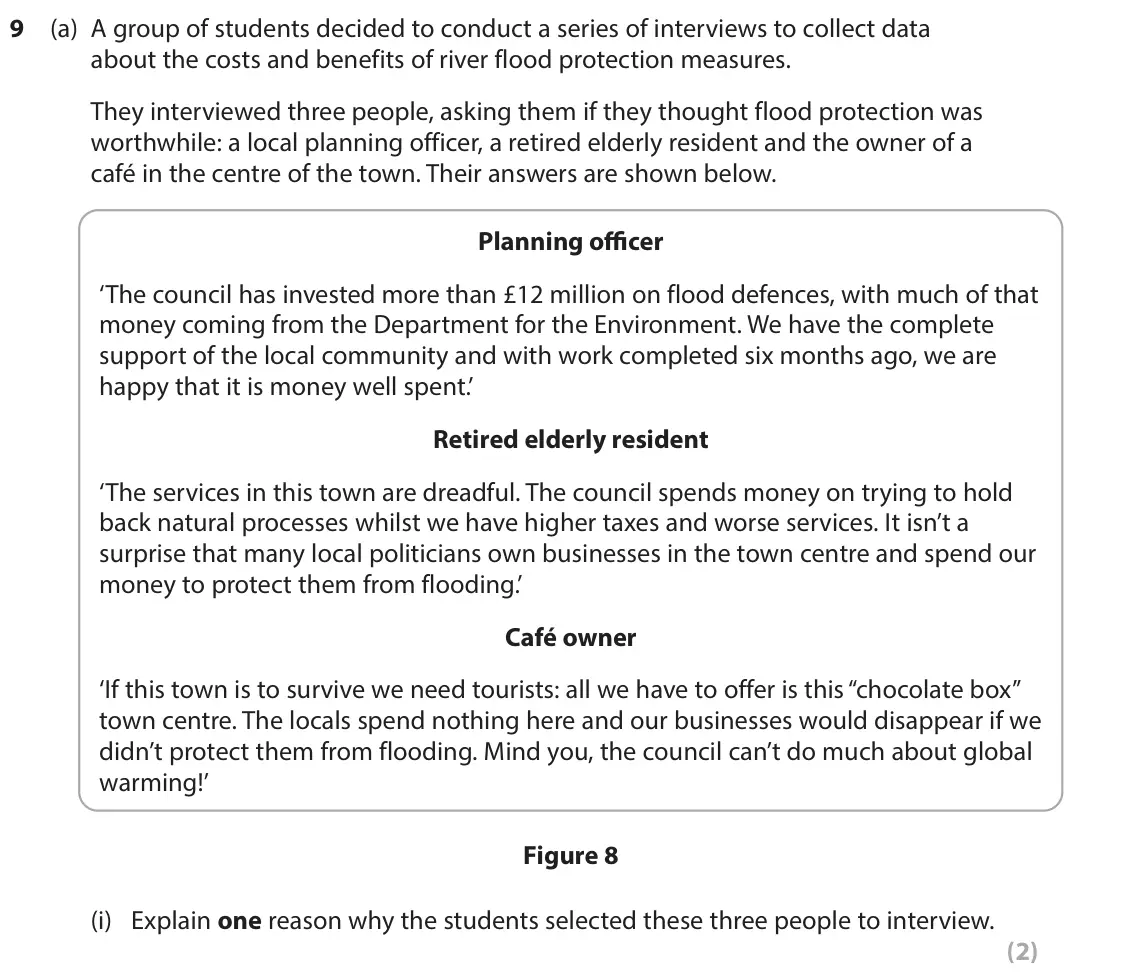 June 2022 Paper 2, question 9(a)(i): Explain one reason why the students selected these three people to interview. (2)
