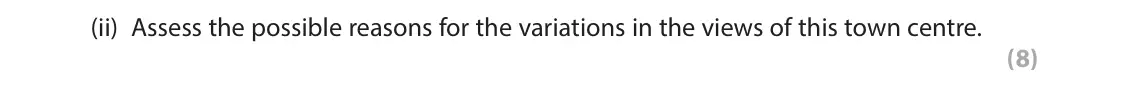 June 2022 Paper 2, question 10(a)(ii): Assess the possible reasons for the variations in the views of this town centre. (8)