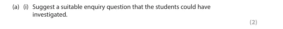 June 2025 Paper 2, question 11(a)(i): Suggest a suitable enquiry question that the students could have investigated. (2) 11 As part of their rural fieldwork a group of students carried out a retail 
