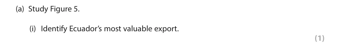June 2024 Paper 3, question 3(a)(i): Identify Ecuador’s most valuable export. (1) 3 Use Section C (pages 7 to 12) in the Resource Booklet to answer this question. SECTION C Consuming energy resourc