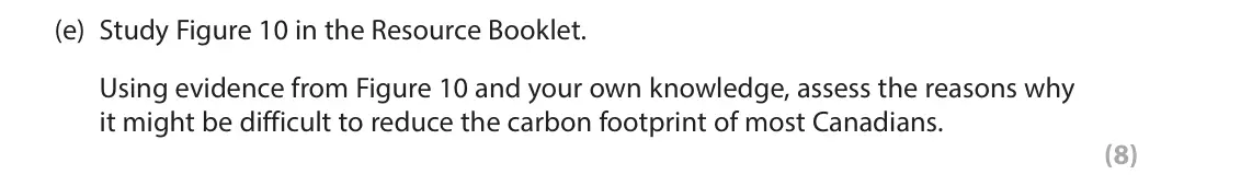 June 2025 Paper 3, question 3(e): Study Figure 10 in the Resource Booklet. Using evidence from Figure 10 and your own knowledge, assess the reasons why it might be difficult to reduce the carbon