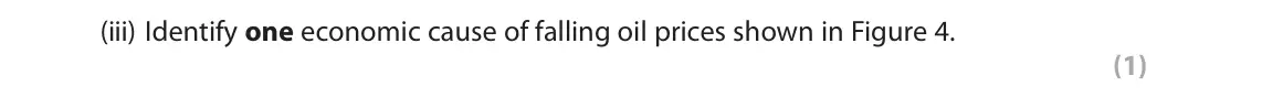 November 2020 Paper 3, question 3(a)(iii): Identify one economic cause of falling oil prices shown in Figure 4. (1) 3 Use Section C (pages 6–11) in the Resource Booklet to answer this question. SECTION C