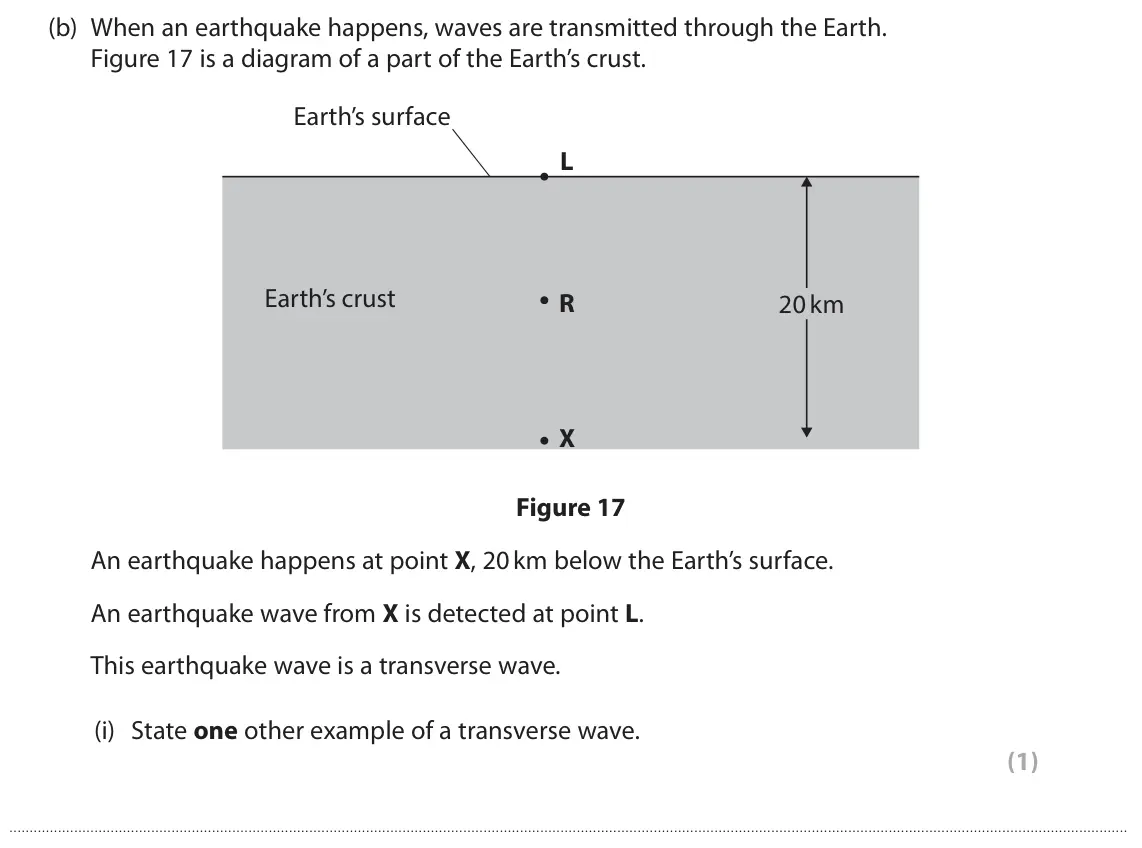 June 2025 Paper 1 Foundation, question 9(b)(i): State one other example of a transverse wave. (1)