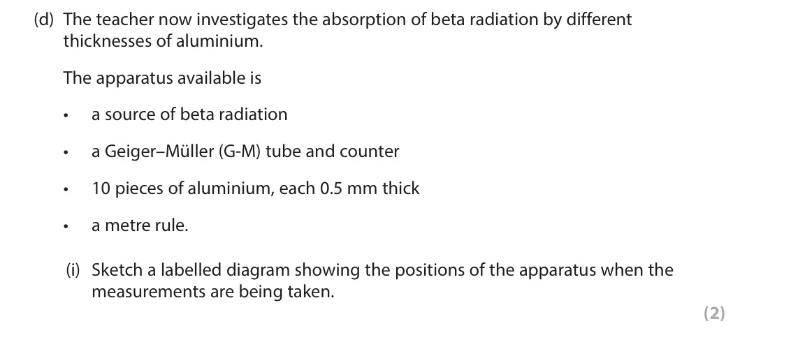 June 2024 Paper 1 Higher, question 8(d)(i): Sketch a labelled diagram showing the positions of the apparatus when the measurements are being taken. (2)