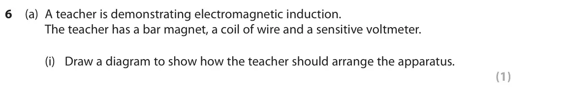 June 2019 Paper 2 Higher, question 6(a)(i): Draw a diagram to show how the teacher should arrange the apparatus. (1)
