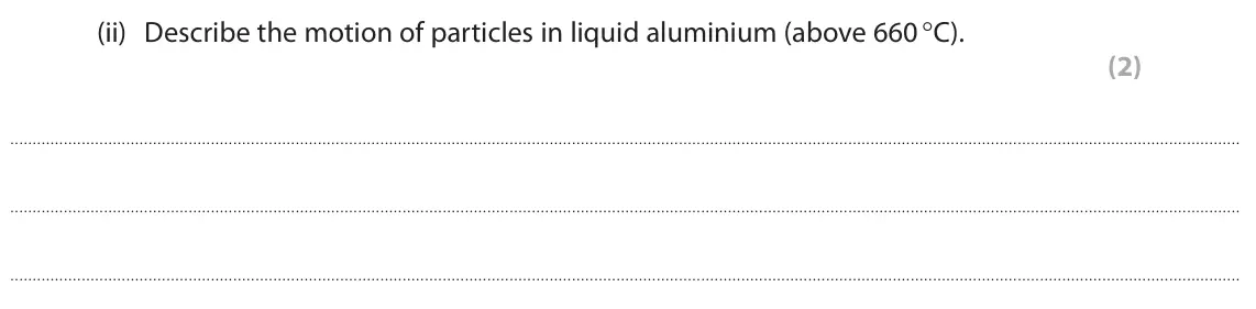 June 2023 Paper 2 Higher, question 3(c)(ii): Describe the motion of particles in liquid aluminium (above 660 °C). (2)