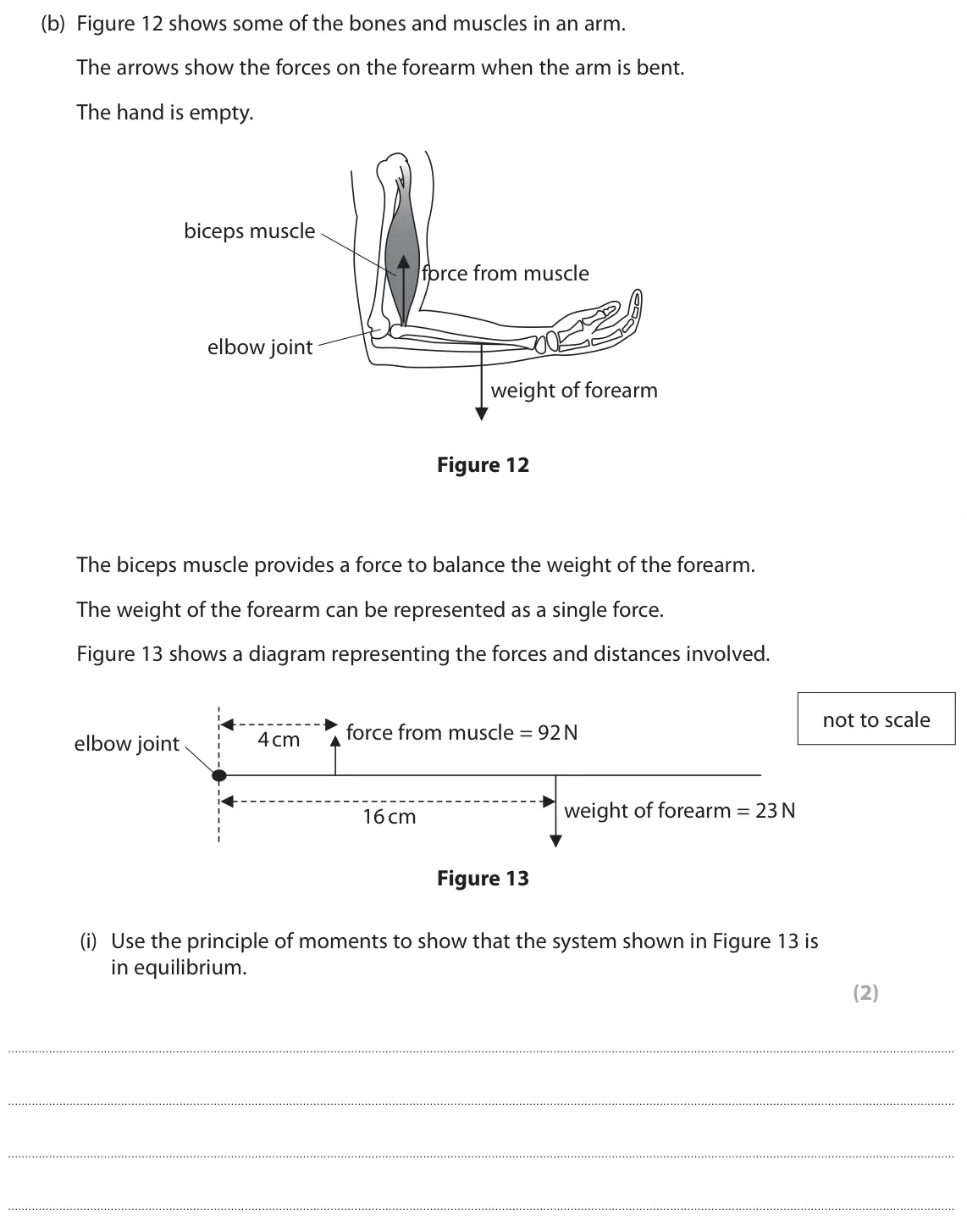 June 2023 Paper 2 Higher, question 6(b)(i): Use the principle of moments to show that the system shown in Figure 13 is in equilibrium. (2)