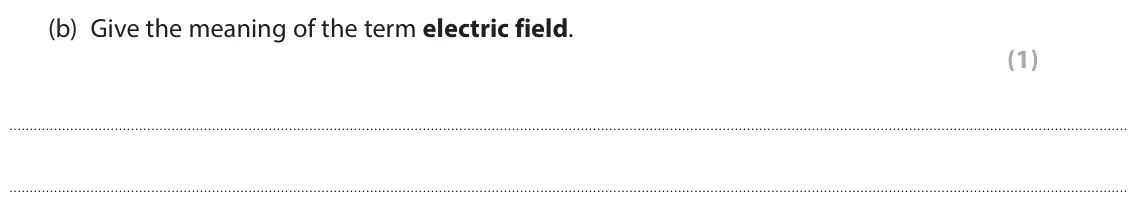 June 2024 Paper 2 Higher, question 1(b): Give the meaning of the term electric field. (1)