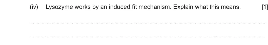 Summer 2023 AS Unit 1, question 1(a)(iv): Lysozyme works by an induced fit mechanism. Explain what this means. [1]