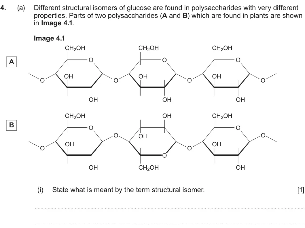 Summer 2024 AS Unit 1, question 4(a)(i): State what is meant by the term structural isomer. [1]