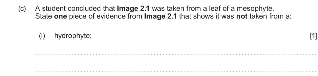Summer 2024 AS Unit 2, question 2(c)(i): hydrophyte; [1]