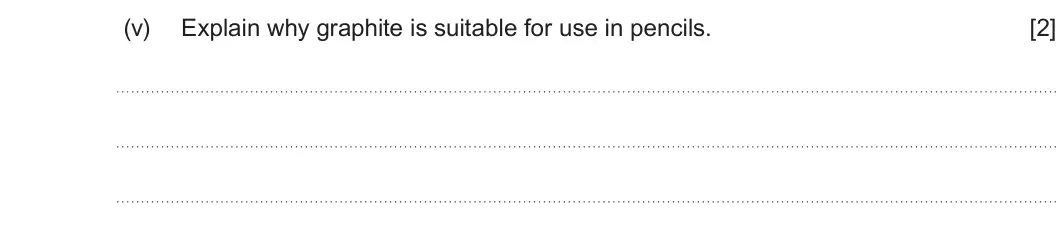 Summer 2022 AS Unit 1, question 8(a)(v): Explain why graphite is suitable for use in pencils. [2]