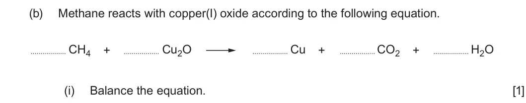 Summer 2023 AS Unit 1, question 7(b)(i): Balance the equation. [1]