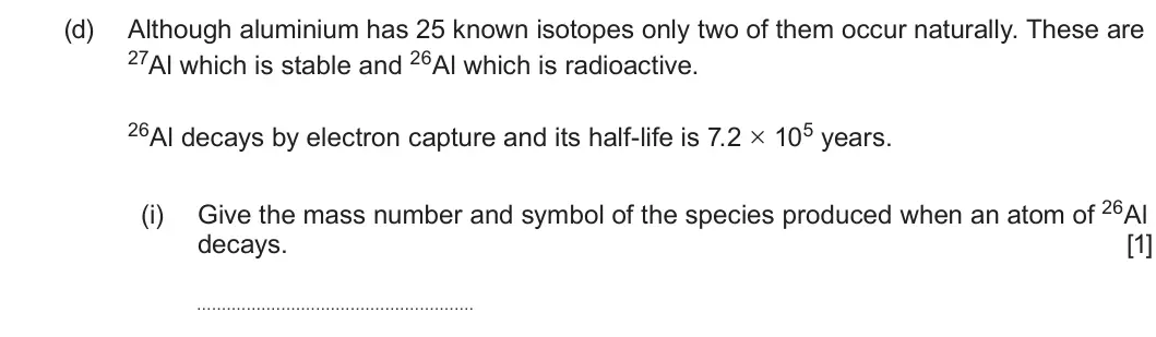 Summer 2023 AS Unit 1, question 8(d)(i): decays. [1]
