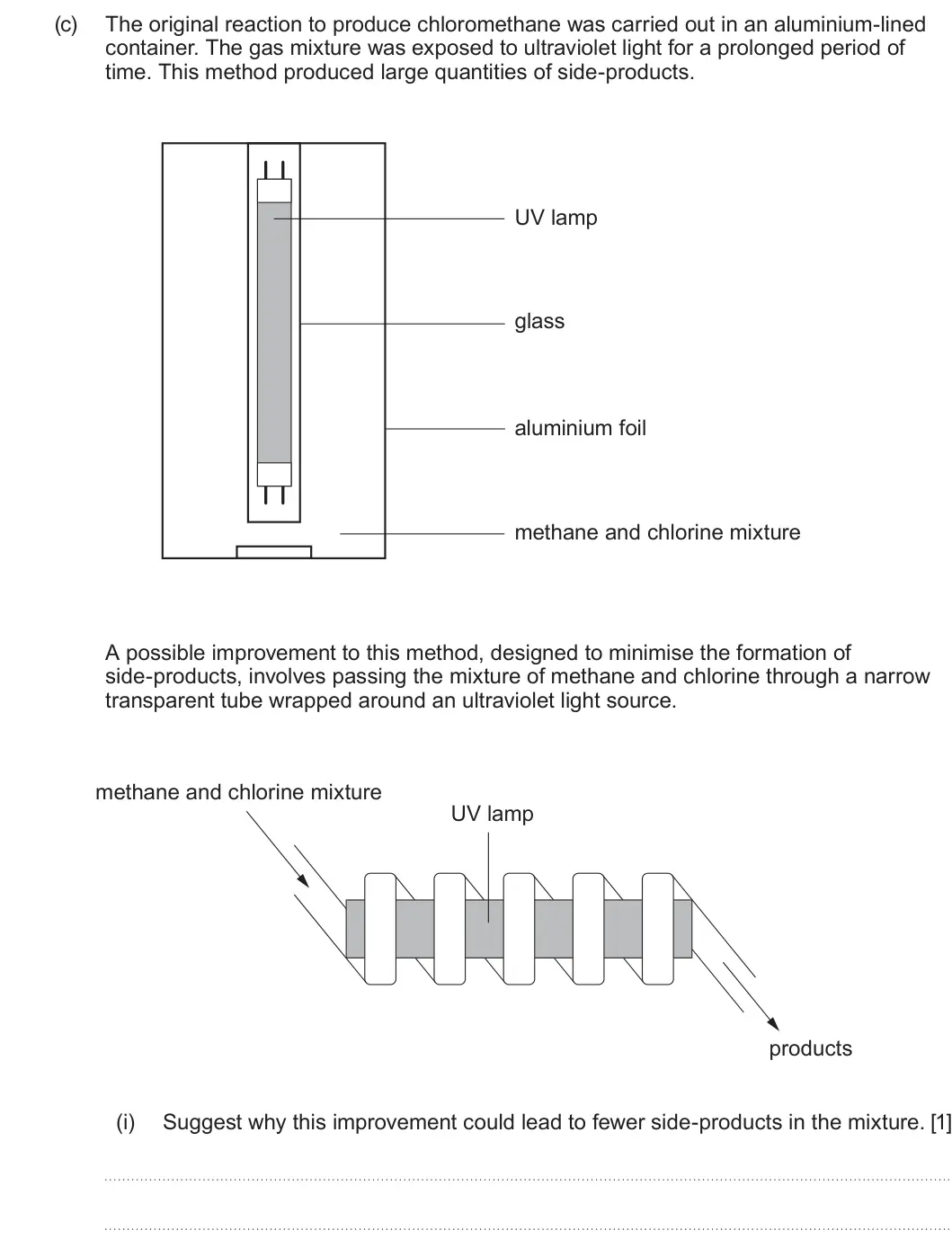 Summer 2025 AS Unit 2, question 7(c)(i): Suggest why this improvement could lead to fewer side-products in the mixture. [1]