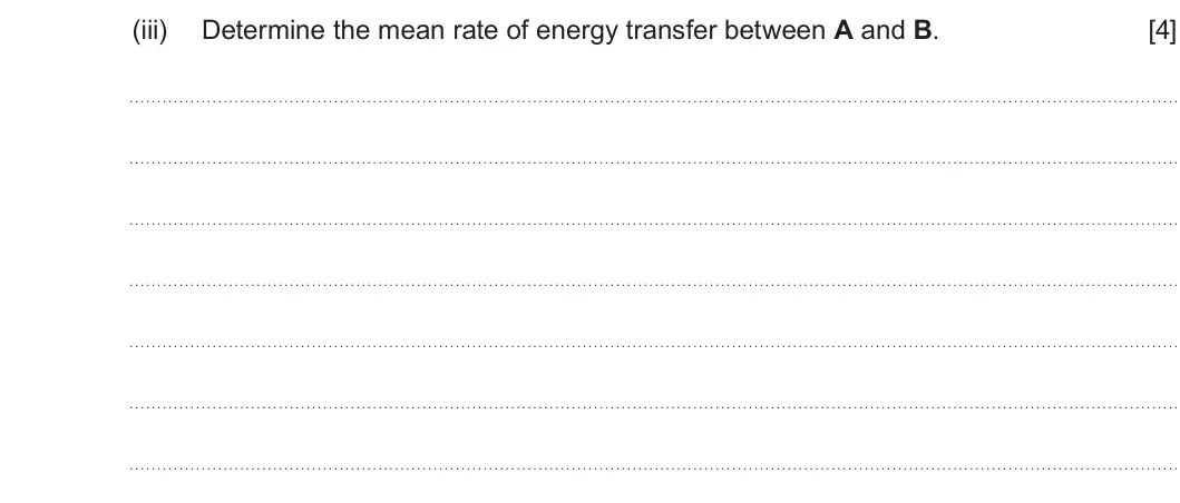 Summer 2025 AS Unit 1, question 5(b)(iii): Determine the mean rate of energy transfer between A and B. [4]