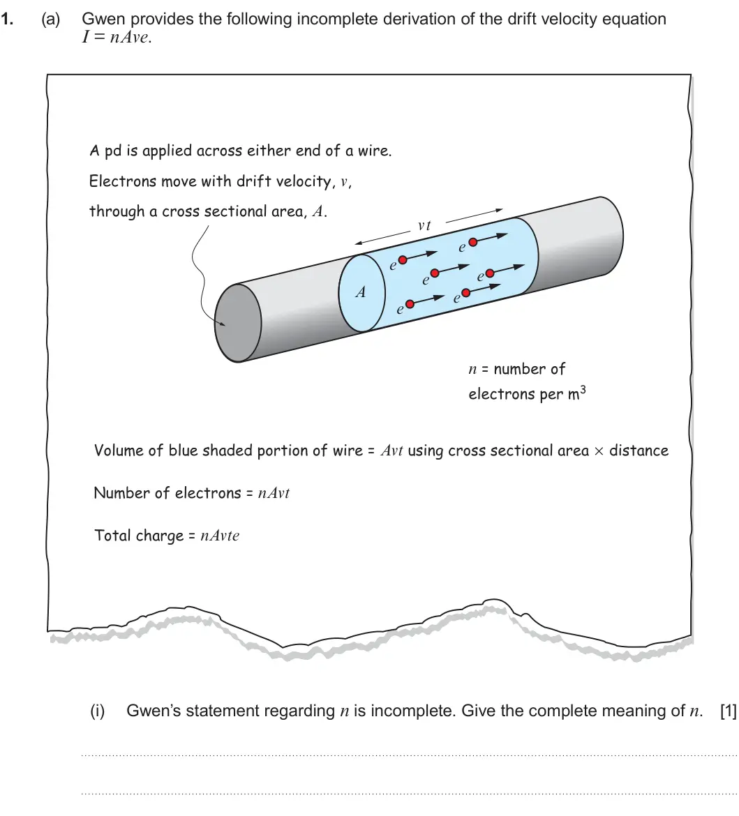 Summer 2025 AS Unit 2, question 1(a)(i): Gwen’s statement regarding n is incomplete. Give the complete meaning of n. [1]