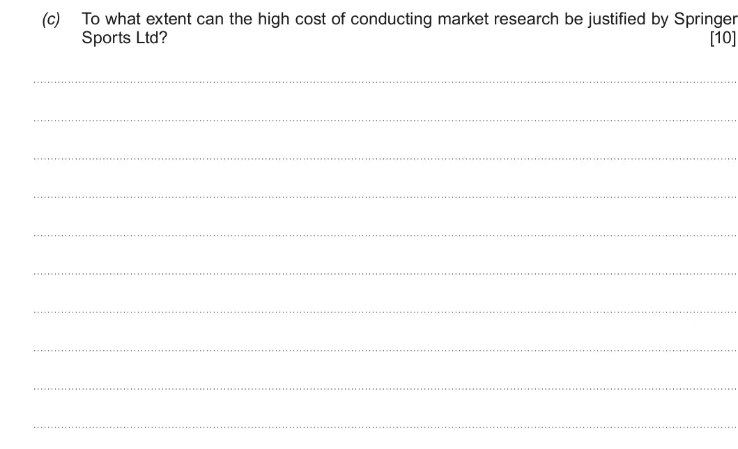 Summer 2018 AS Unit 1, question 3(c): To what extent can the high cost of conducting market research be justified by Springer Sports Ltd? [10]