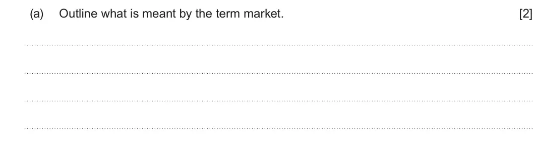 Summer 2024 AS Unit 1, question 1(a): Outline what is meant by the term market. [2]