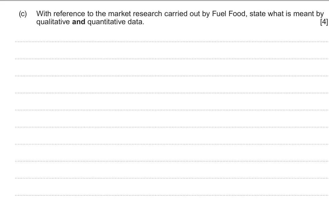 Summer 2025 AS Unit 1, question 1(c): Fuel Food Fuel Food is an online business that creates ready-made meals in a warehouse in Cardiff. Customers can order from its website and the meals are delive