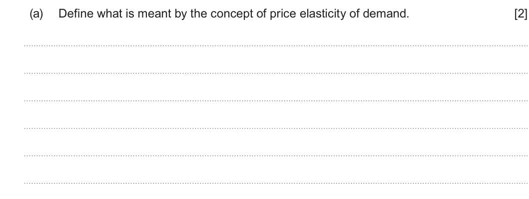 Summer 2025 AS Unit 1, question 2(a): Define what is meant by the concept of price elasticity of demand. [2]
