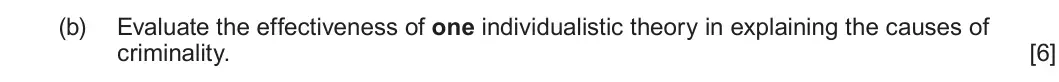 Summer 2022 Unit 2, question 1(b): Evaluate the effectiveness of one individualistic theory in explaining the causes of criminality. [6]