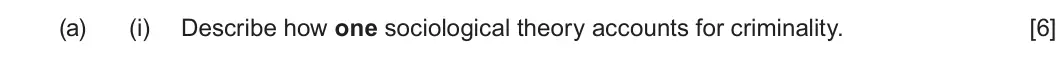Summer 2023 Unit 2, question 1(a)(i): Describe how one sociological theory accounts for criminality. [6]