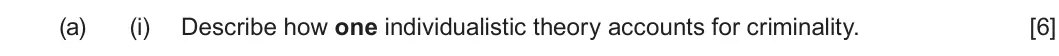 Summer 2023 Unit 2, question 2(a)(i): Describe how one individualistic theory accounts for criminality. [6]
