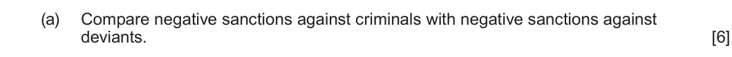 Summer 2024 Unit 2, question 1(a): Compare negative sanctions against criminals with negative sanctions against deviants. [6]