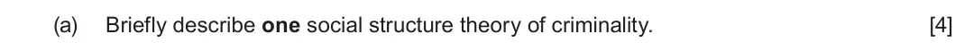 Summer 2025 Unit 2, question 2(a): Briefly describe one social structure theory of criminality. [4]