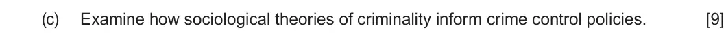 Summer 2025 Unit 2, question 2(c): Examine how sociological theories of criminality inform crime control policies. [9]