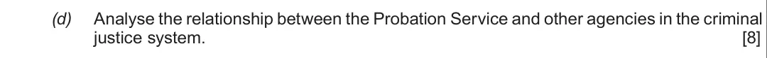 Summer 2019 Unit 4, question 3(d): Analyse the relationship between the Probation Service and other agencies in the criminal justice system. [8]