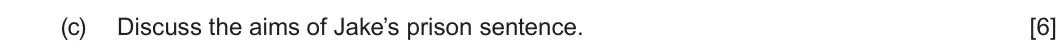 Summer 2022 Unit 4, question 3(c): Discuss the aims of Jake’s prison sentence. [6]