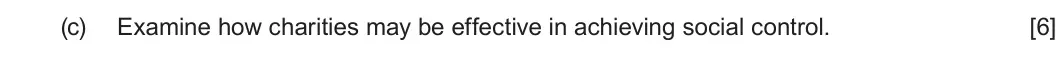 Summer 2024 Unit 4, question 3(c): Examine how charities may be effective in achieving social control. [6]