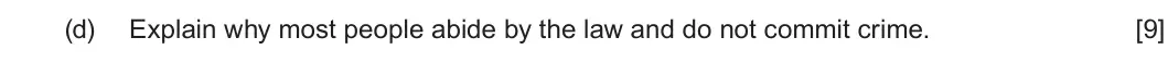 Summer 2024 Unit 4, question 3(d): Explain why most people abide by the law and do not commit crime. [9]