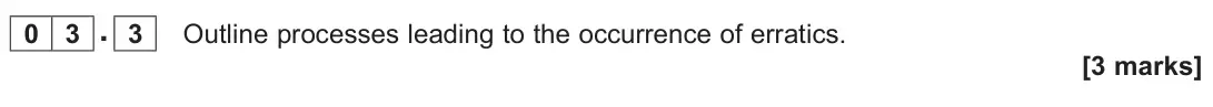 June 2024 AS Paper 1, question 03.3: Outline processes leading to the occurrence of erratics. [3 marks]