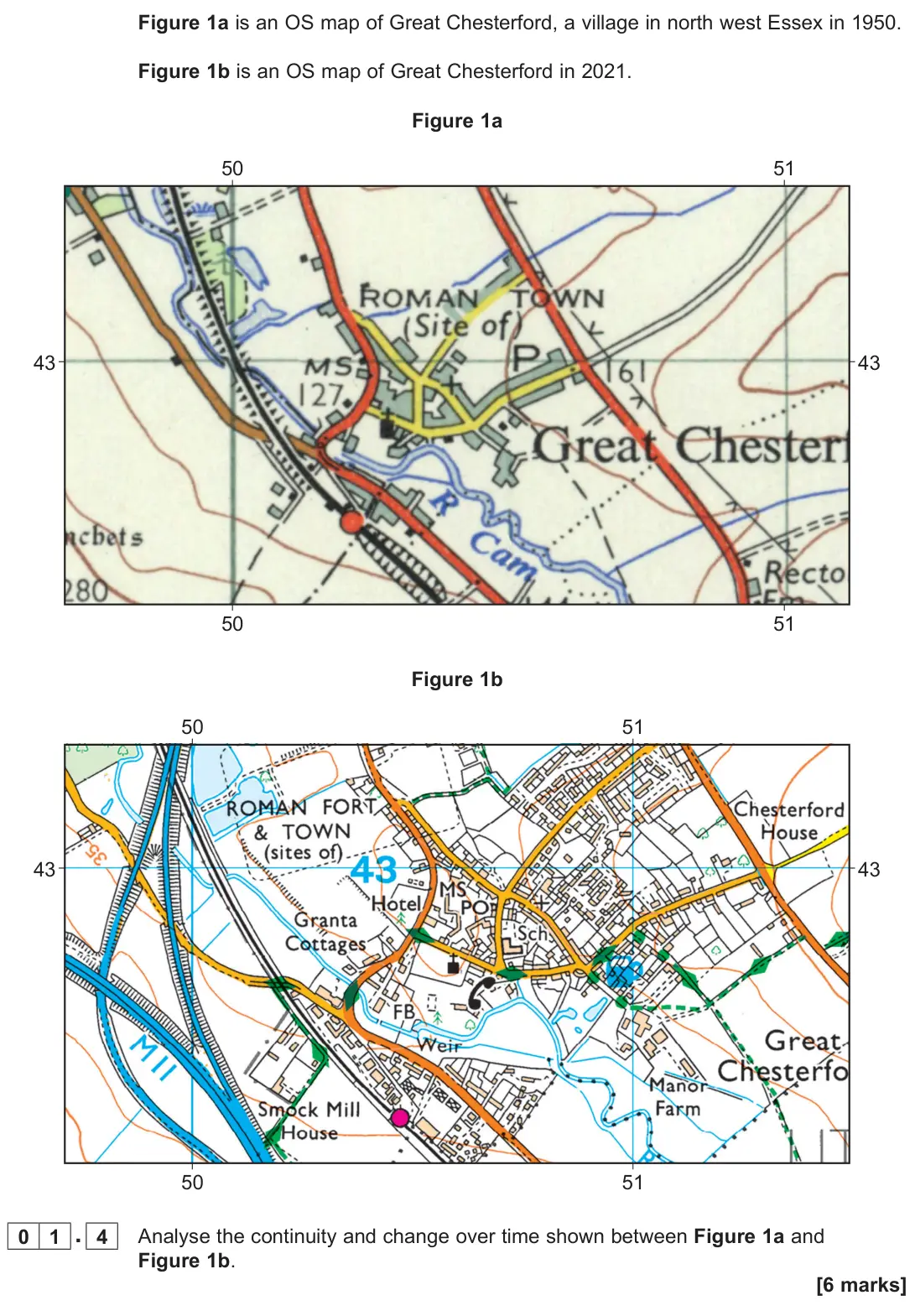 June 2022 AS Paper 2, question 01.4: Analyse the continuity and change over time shown between Figure 1a and Figure 1b. [6 marks]
