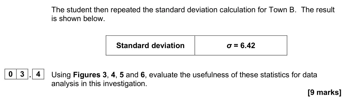 June 2024 AS Paper 2, question 03.4: 0 3 A student was planning fieldwork to investigate if there were significant differences in the social and economic characteristics of two similar sized towns