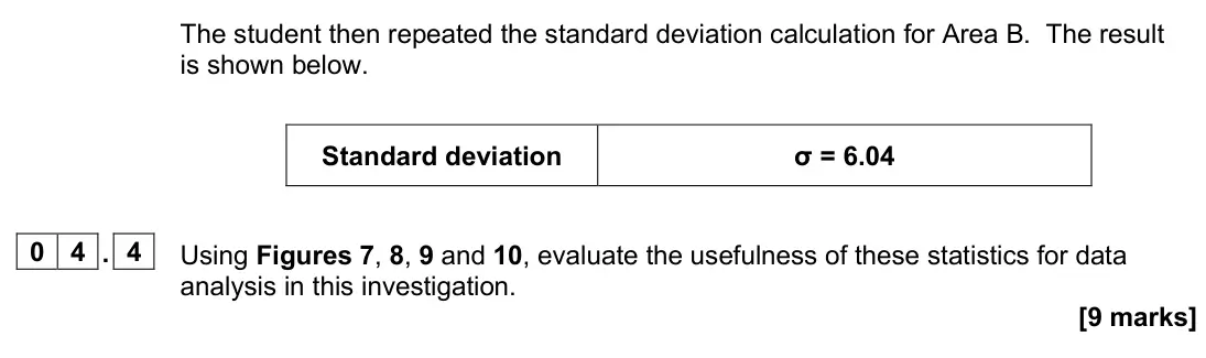 June 2024 AS Paper 2, question 04.4: 0 4 A student was planning fieldwork to investigate if there were significant differences in the depth of peat in two areas of moorland in the region of North E