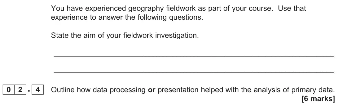 November 2020 AS Paper 2, question 02.4: Outline how data processing or presentation helped with the analysis of primary data. [6 marks]